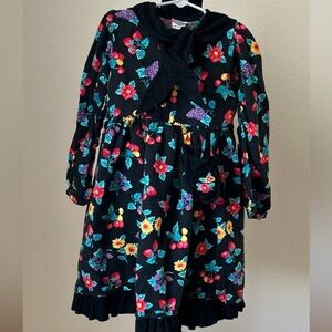 Vintage RARE find Oshkosh B’gosh Black Corduroy Floral/ Fruit Black Kids 6XDress